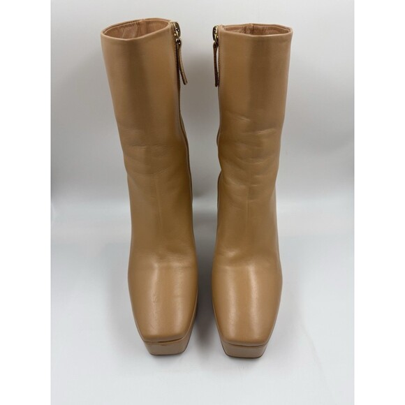 Zara Women’s Nude Beige Platform Ankle Boots Heels Genuine Leather US 8.5 EU 39 - Picture 3 of 16